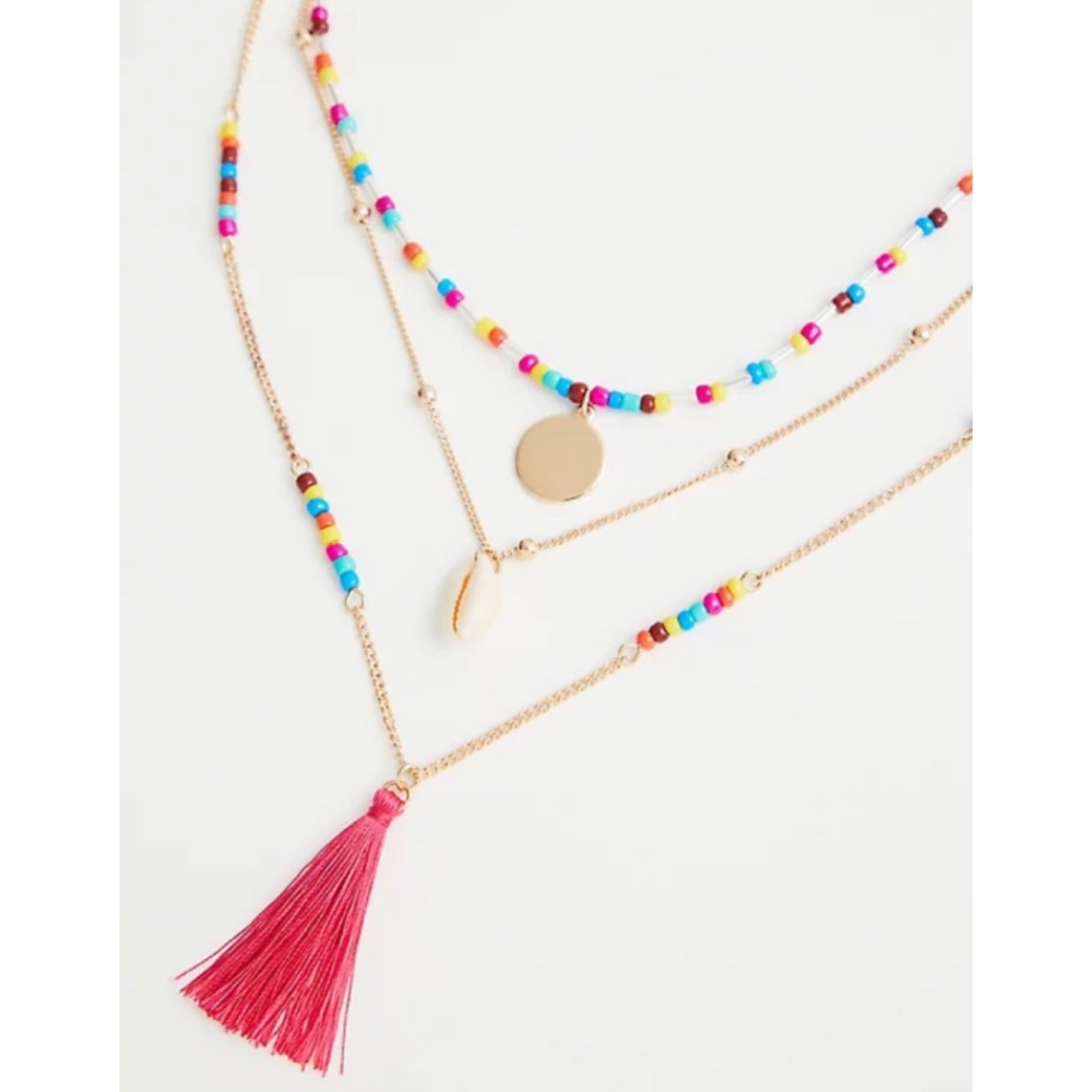 🆕 Gold Tone Bead & Tassel Necklace NWT